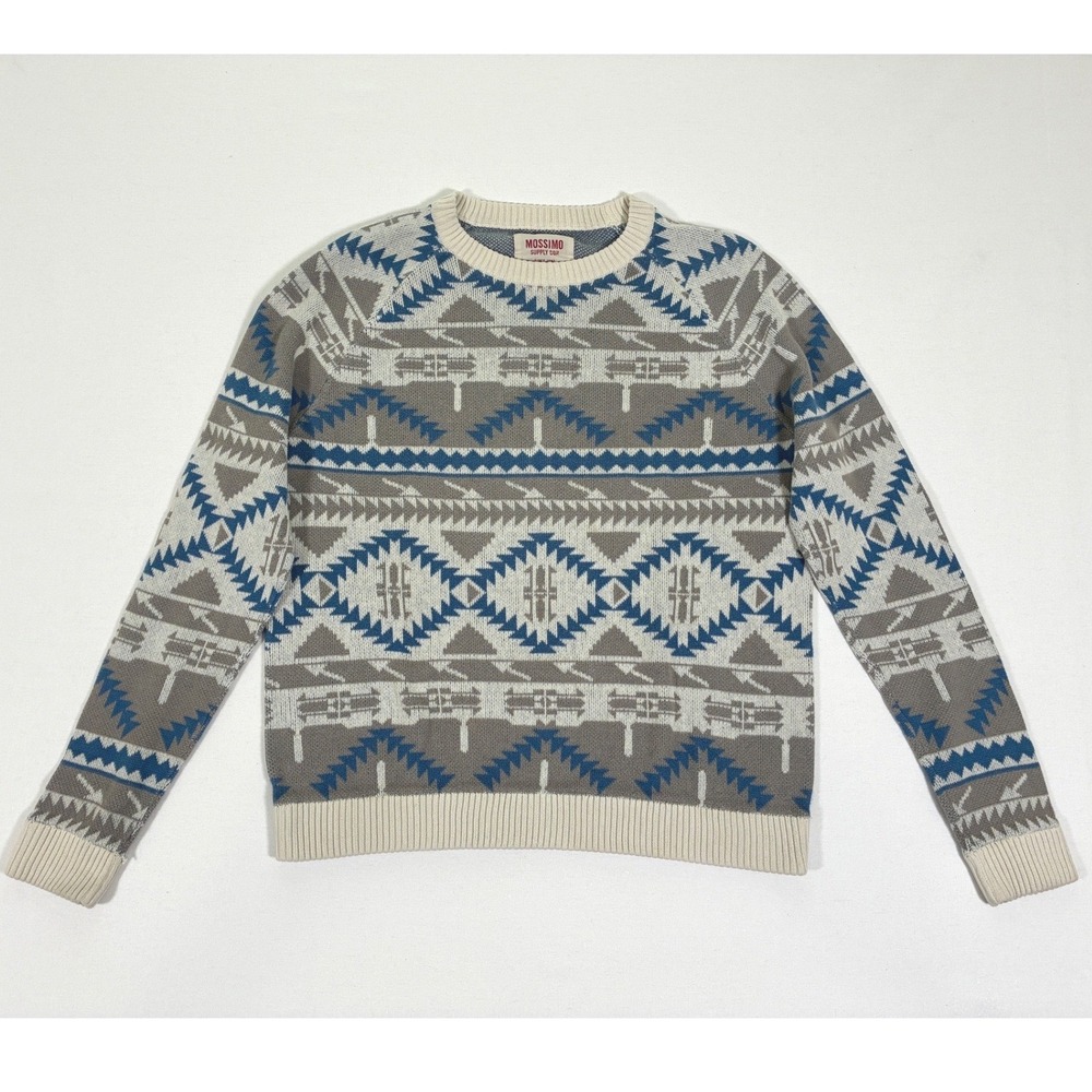 Mossimo Supply Co Mens L Blue Gray Southwestern Cotton Grandpa Sweater
